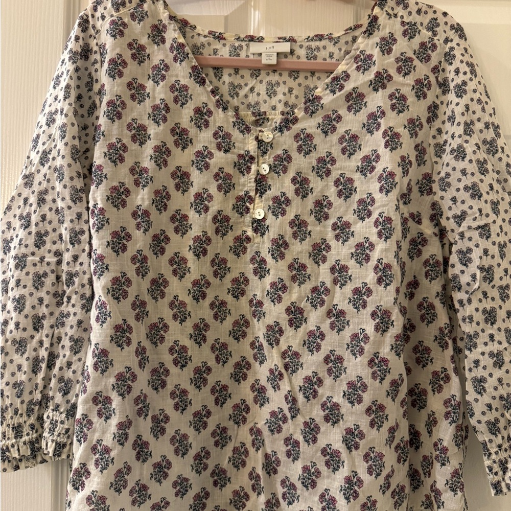 J. Jill Cream and Purple Floral Blouse